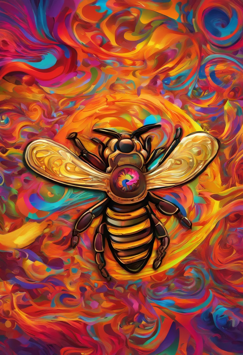 (fotorrealista, cores vibrantes, high-resolution, ultra-detalhado, Robotic bee),(illustration, oil painting),(letra B ao fundo),(Realistic metallic texture),(dynamic perspective),(studio lighting),(Efeito HDR), sem o fundo