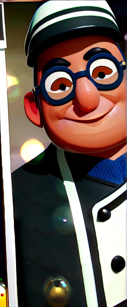 Cartoon character of a man in black glasses and red shirt and dolma, an animated character, stylized character, animation style rendering, 3d stylized, Arnold Maya rendering, Stylized 3D rendering, toon render screenshot, 3d character, 3d character, Stylized 3D rendering, 3D character rendering, cartoon character, Personagem de close up, Dressed as a chef, (Pixar-style) (master part:1.2) (bokeh) (best qualityer) (skin detailed) (detailed texture) (8K) (Argilla) (cinematic lighting) (sharp focus，Sit down and lift your upper body