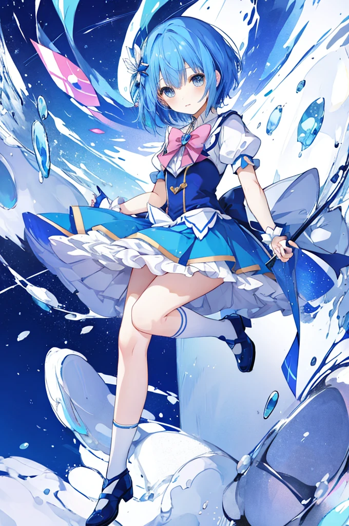 Magical Girl、Blue hair short、stockings