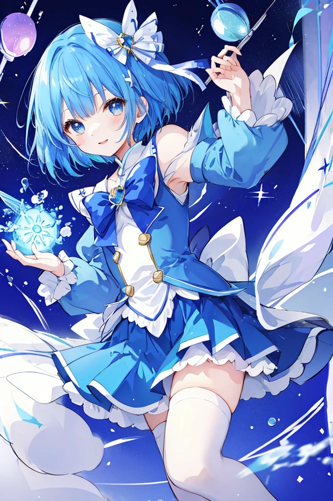 Magical Girl、Blue hair short、stockings