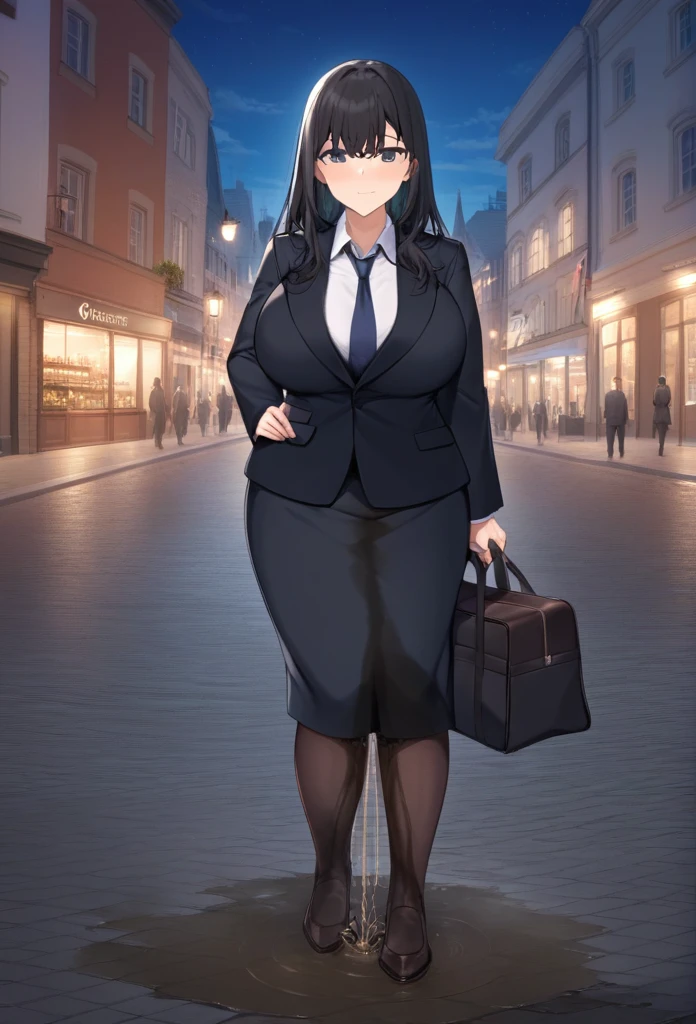 BREAK, (SuperQuality:1.0), mavuika (genshin impact), 1girl, (1boy:3.0), (couple:3.0), woman, (huge breasts:1.5), A detailed portrait of a young woman with beautiful black hair, (swept bangs:2.0), blue eyes, ( long hair:2.0), business suit, necktie, (pencil skirt:2.0), (long pencil skirt:3.0), pantyhose, (hand on another's crotch:3.0), midriff, navel, black hair, jacket, (1girl, detailed eyes, extremely detailed face), (beautiful detailed eyes:2.0), (extremely detailed eyes and face:2.0), long eyelashes, (wetting self:2.0), (legs crossed:2.0), embarrassed, humiliation (blushing:2.0), (angry:1.5), (open mouth:1.5), tears, (standing:2.0), facing viewer, outdoors, volcano, day, daytime, (best quality, 4k, 8k, highres, masterpiece:2.0), (extremely high quality:2.0), (ultra-detailed:2.0), HDR, UHD, studio lighting, ultra-fine painting, sharp focus, physically-based rendering, extreme detail description, professional, vivid colors, bokeh, portrait