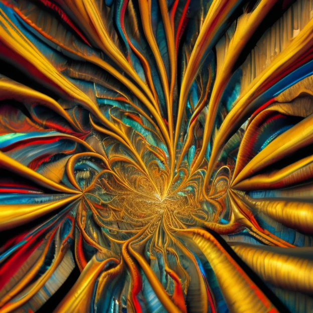 an intricate neural system made of chromed steel, titanium, vanadium and iron, dominant yellow and orange color tonality, growing on a fractal background, brilliant colours, masterpiece, highly detailed, 4k resolution, 3d modelling, digital art, abstract art
