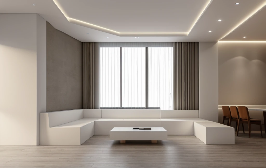 Living room design, Super sharp like a photo taken with a professional camera, (Masterpiece, best quality, 8k uhd, dslr, soft light, high quality, super detailed, film grain, Fujifilm XT3, UE 5 8k renders, super high resolution, super detail :1.2), color block wall decoration, abstract poster decoration, glossy floor, (((volumetric lights)))