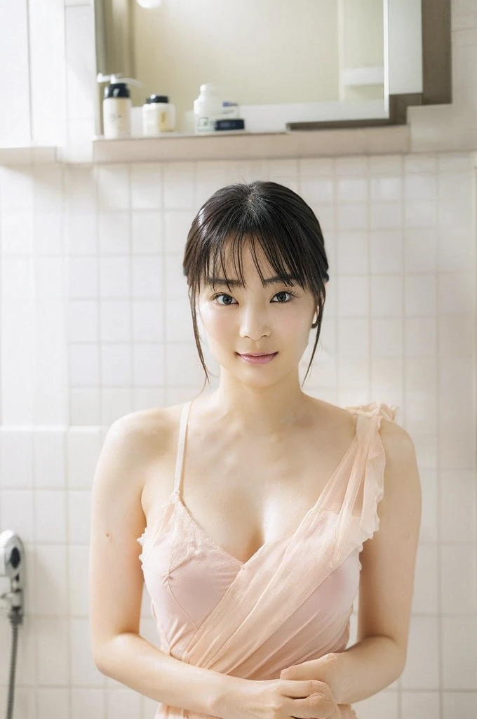 Browsing Caution, ((Highest quality)),  (detailed), 1 japanese, I take a shower、sexy, Bathroom、Hotel、Beautiful breasts、 bright areola、Black Bob、Beautiful Skin, double eyelid, blush, (smile:0.8), (Embarrassing:1.4), Realistic