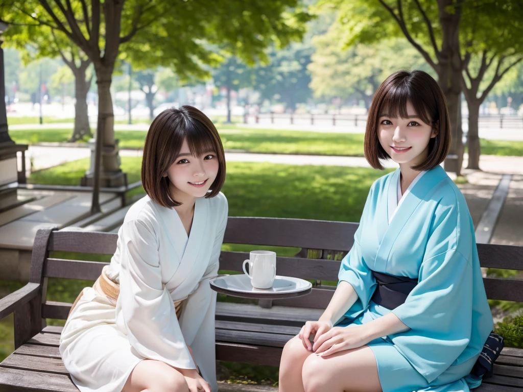 (best quality:1.2), masterpiece, Realistic, Ultra-high resolution, (((1 Japanese woman:1.2))), 17 years old, Bobcut, wearing write camisole, smile, Park during the day