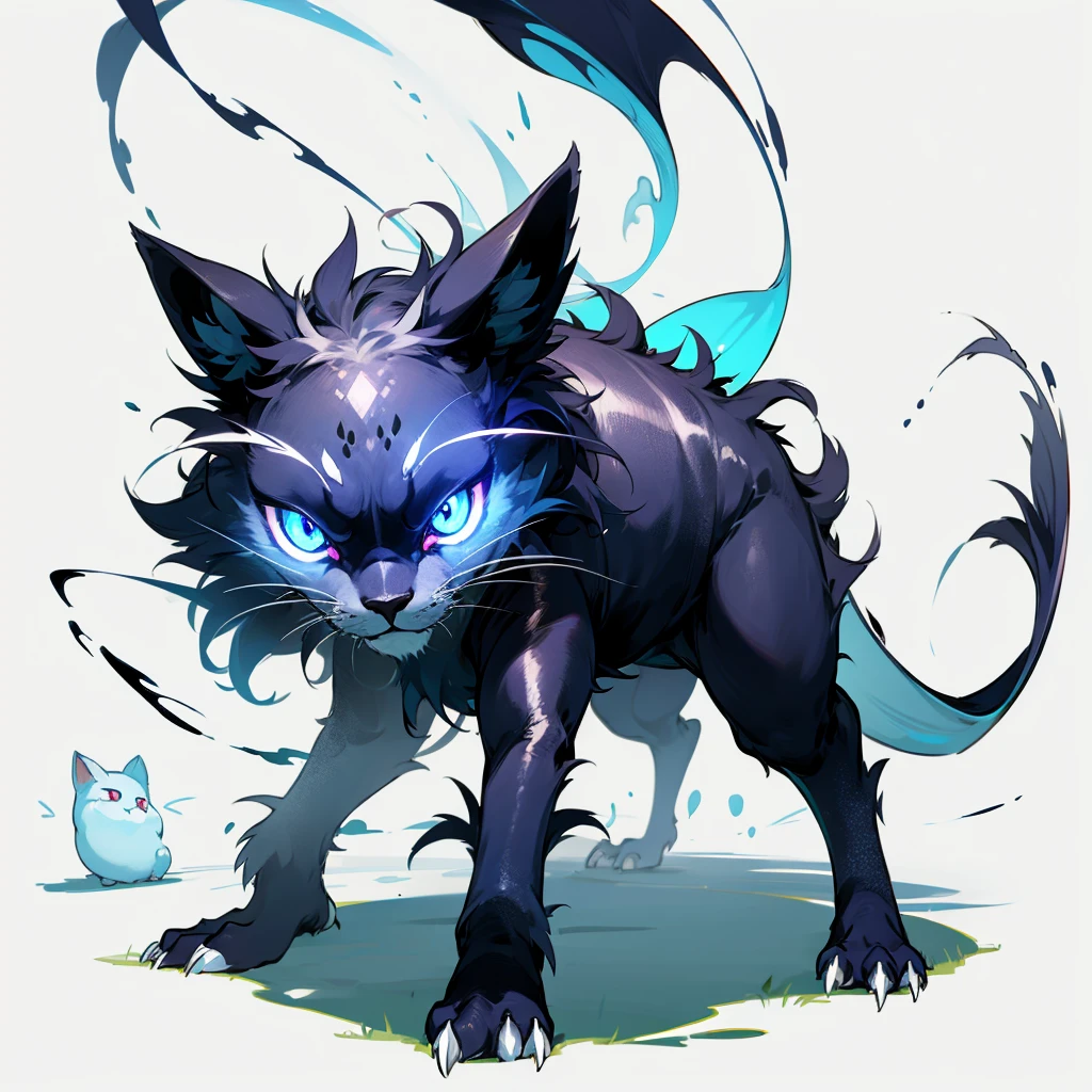 (Random evolusion animal), big Evolusion, with lighting, silver metallic, three eyes, (blue eyes), Grassroots, no background 