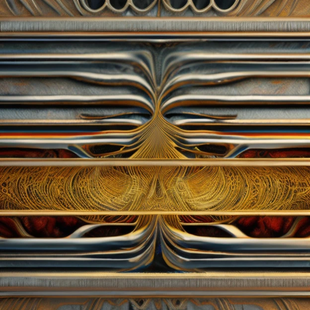 an intricate neural system made of chromed steel, titanium, vanadium and iron, dominant yellow and orange color tonality, growing on a fractal background, brilliant colours, masterpiece, highly detailed, 4k resolution, 3d modelling, digital art, abstract art