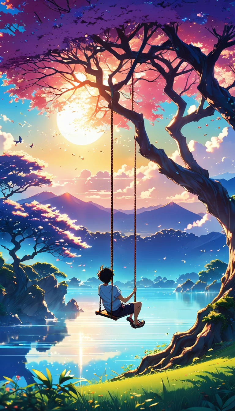 Anime landscape of anime landscape of a boy on a swing in a tree, anime nature wallpaper, Beautiful anime scene, Anime Beautiful Peace Scene, makoto shinkai cyril rolando, Beautiful anime scenery, amazing wallpaper, anime art wallpaper 8K, animated background, animated background art, 4k anime wallpaper, anime art wallpaper 4k, anime art wallpaper 4k, swing on a tree, a beautiful colorful anime scene, seen from afar, a beautiful anime peace scene, makoto shinkai cyril rolando, a beautiful scene of anime, amazing wallpaper, Anime Art Wallpaper 8K, anime background, anime art background, Anime Wallpaper 4k, anime art 4k wallpaper, anime art 4k wallpaper,