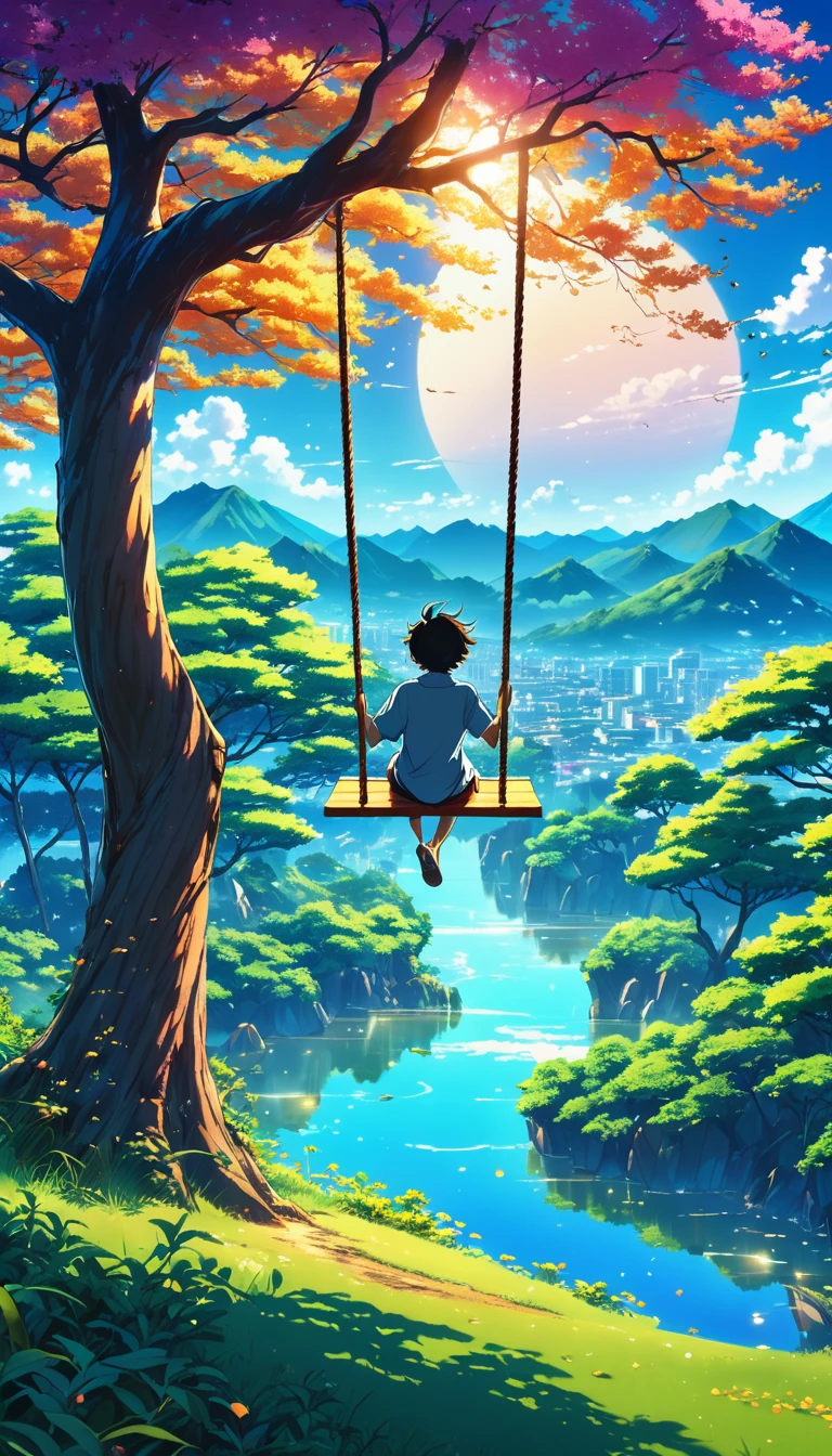 Anime landscape of anime landscape of a boy on a swing in a tree, anime nature wallpaper, Beautiful anime scene, Anime Beautiful Peace Scene, makoto shinkai cyril rolando, Beautiful anime scenery, amazing wallpaper, anime art wallpaper 8K, animated background, animated background art, 4k anime wallpaper, anime art wallpaper 4k, anime art wallpaper 4k, swing on a tree, a beautiful colorful anime scene, seen from afar, a beautiful anime peace scene, makoto shinkai cyril rolando, a beautiful scene of anime, amazing wallpaper, Anime Art Wallpaper 8K, anime background, anime art background, Anime Wallpaper 4k, anime art 4k wallpaper, anime art 4k wallpaper,