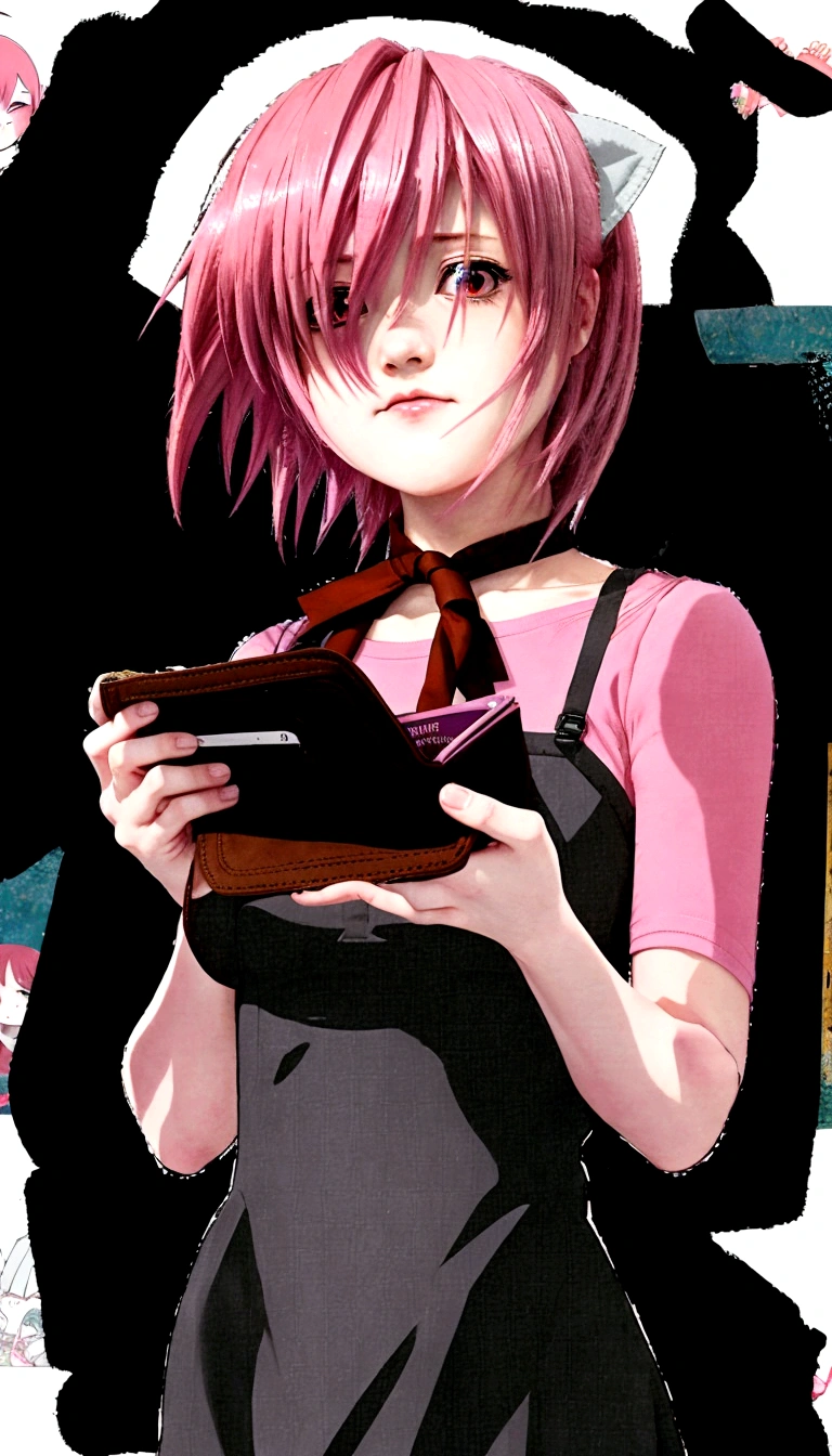 anime girl holding a wallet with a pink hair and a tie, elfen lied, anime girl named lucy, lucy nyu, lain iwakura, iwakura lain, elfen lied, elfen lied, lucy nyu, lucy nyu, elfen lied, elfen lied, elfen lied