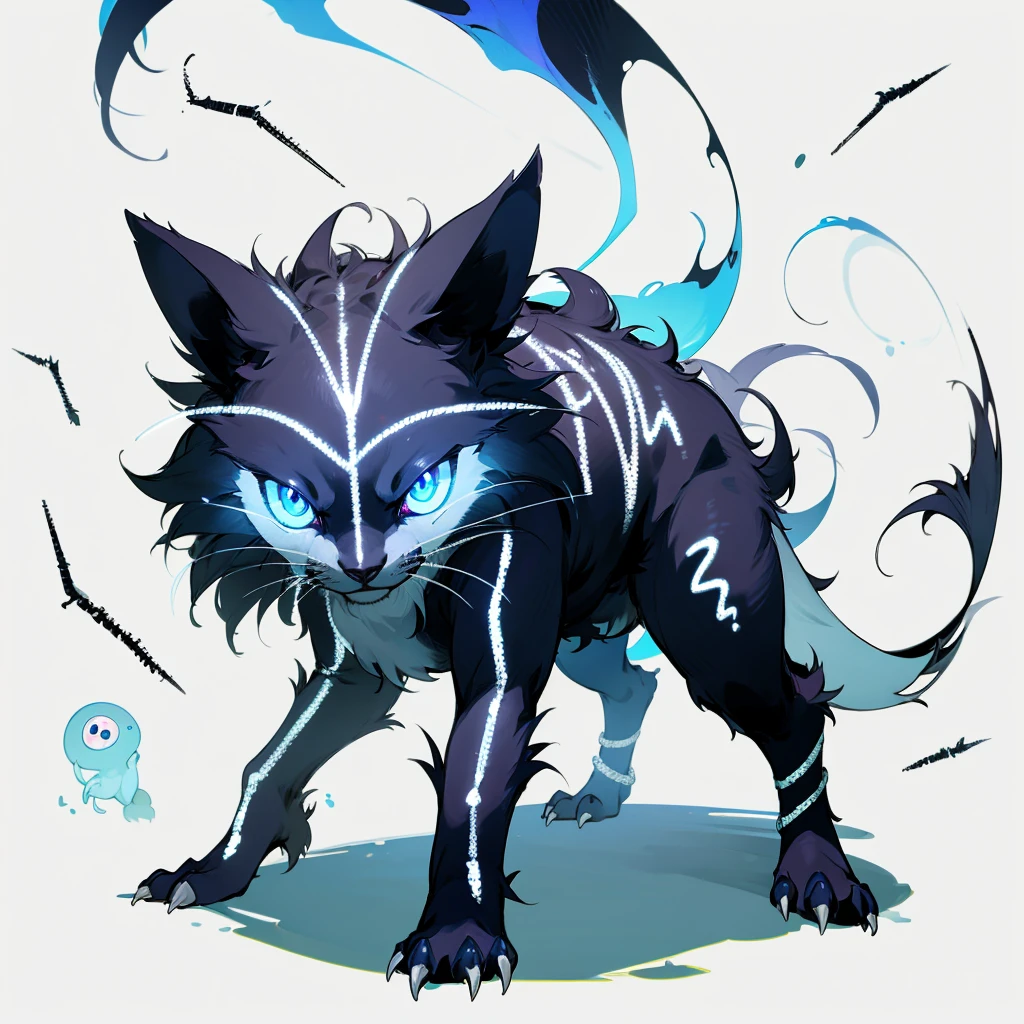 (Random evolusion animal), big Evolusion, with lighting, silver metallic, three eyes, (blue eyes), Grassroots, no background 