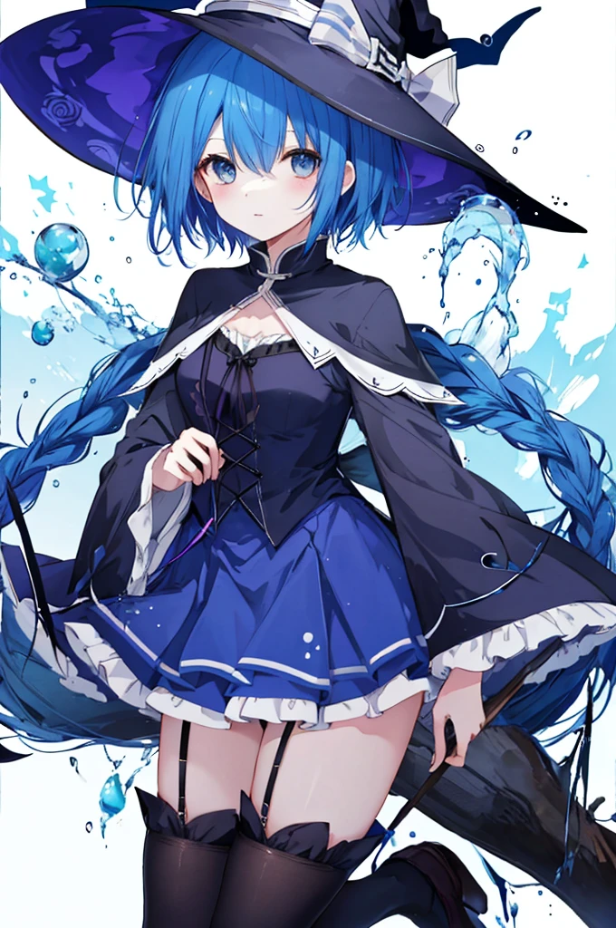 (masutepiece, Best Quality),((Flat color)), 1 girl , Witch Girl, pixiv style, Detailed beautiful eyes, Small breasts, Smile , Floating colorful water, Dynamic, watercolor paiting