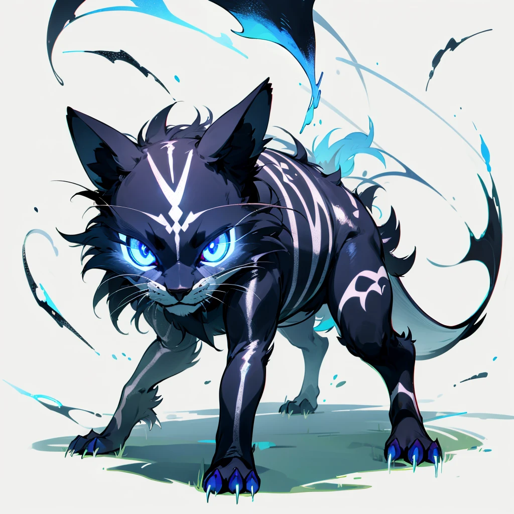 (Random evolusion animal), big Evolusion, with lighting, silver metallic, three eyes, (blue eyes), Grassroots, no background