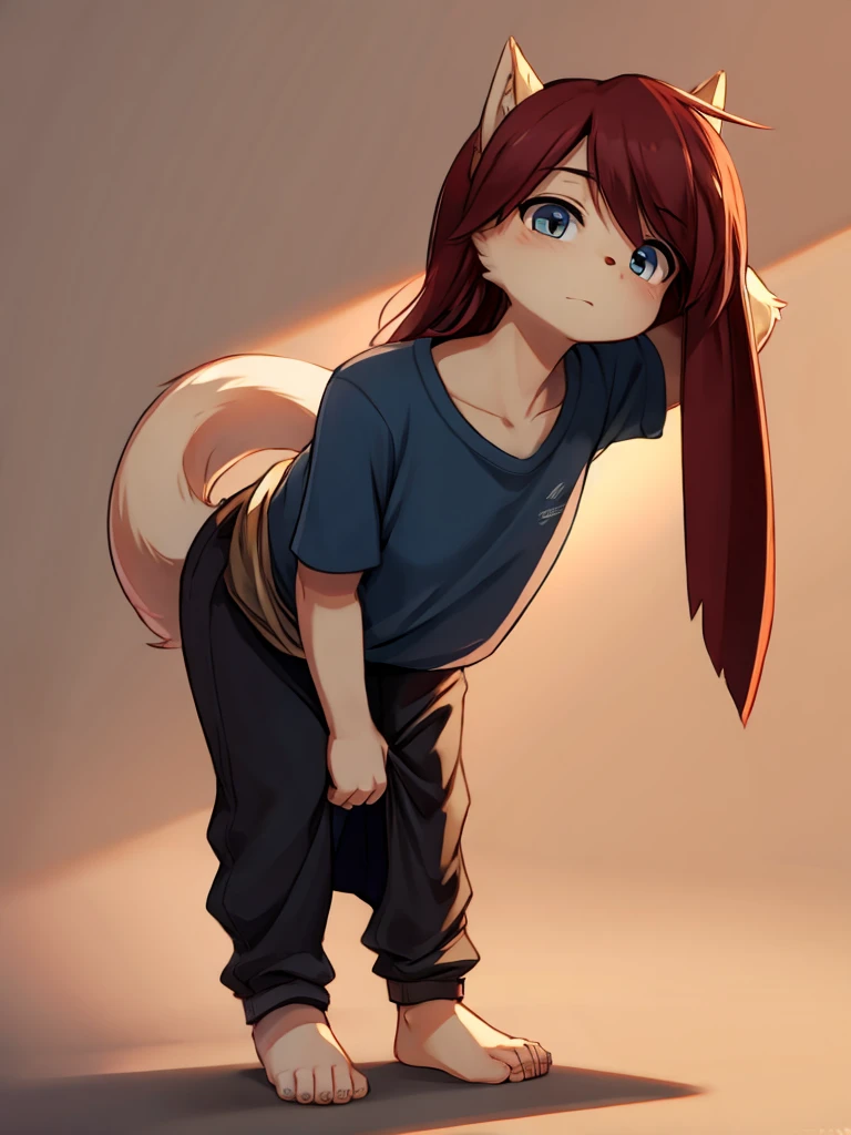 Saggy Wide neck Baggy Worn T-shirts , (leaning forward:1.3) , hands on knees , front view , bare nipple