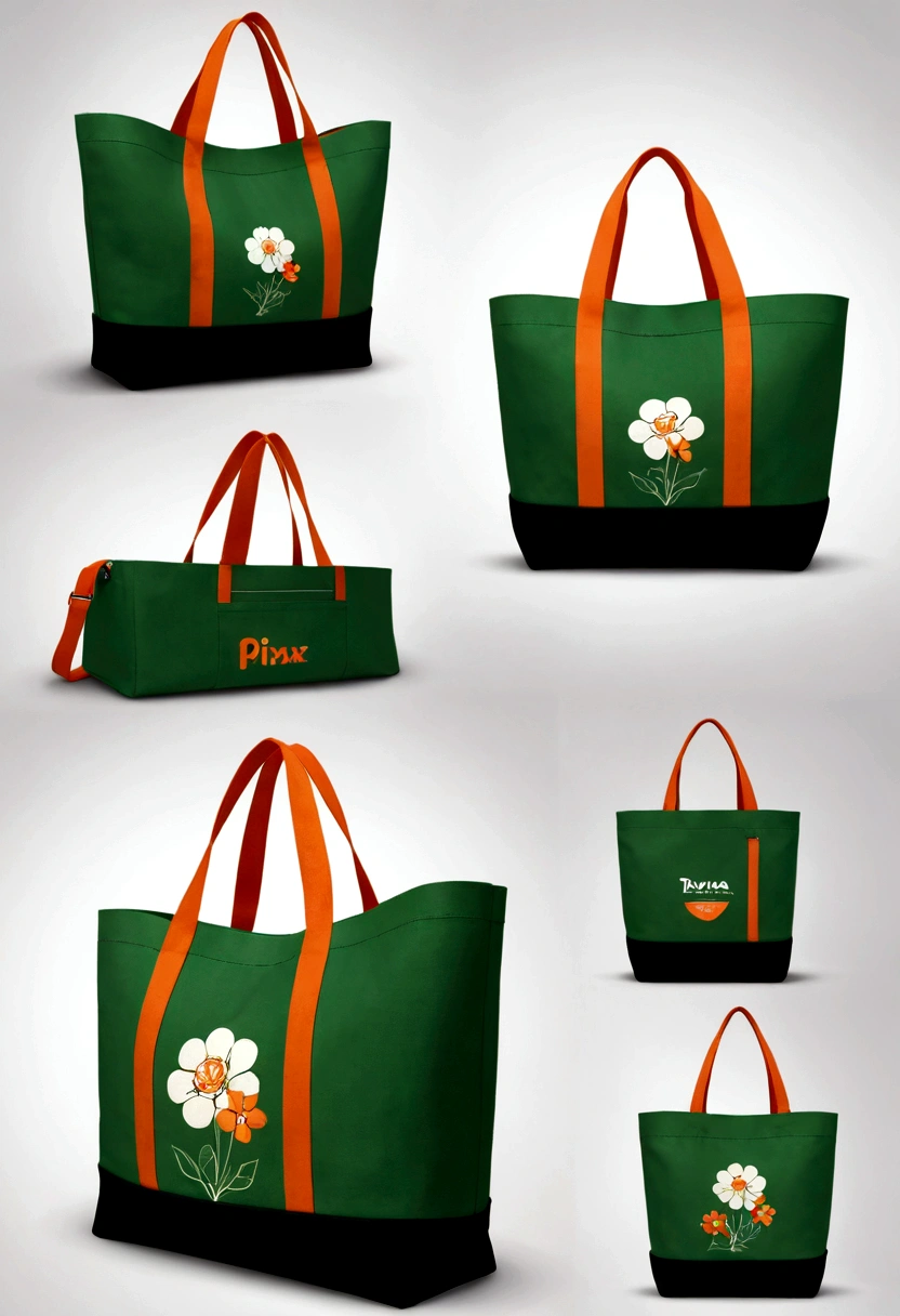 （Canvas Tote Bag Design：1.37），lattice，line，Simplicity，modern，upscale，cute，Color blocking，Flowers，Taiping Life Insurance Logo,Orange，Light green，illustration，Animation，Pixar，in style of geometric,beautiful detailed，in style of flat color vector design, 