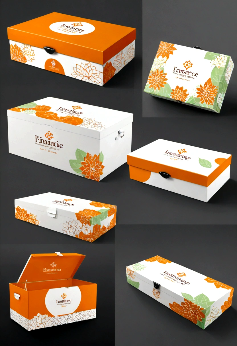 (Portable packaging box design:1.37),lattice,line,Simplicity,modern,upscale,cute,Color blocking,Flowers,(Taiping Life Insurance Logo),Orange,Light green,illustration,Animation,in style of geometric,beautiful detailed,in style of flat color vector design,
