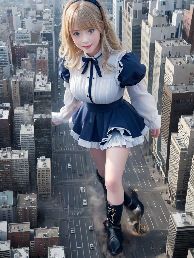 (Giantess Elements、High resolution、High resolution、high quality、Accurate body structure、Detailed body) Towering giant blondes girl,50,000 feet high、Looking up at the approaching woman from below、Giants attack the city、cute、blondes、Destroy a small townWomen、Destroy a small town、Mischievous look、(Maid outfit)Japanese、White skin、Giant blondes female、smile、Trampling buildings、rubble、Burning Small Town、Destroyed small building、Collapsed highway、Cars are crushed、Evacuating residents、sunset、Burning Small Town、go ahead、walk、Trampling、Anatomically correct、Accurate human body、Accurate skeleton、Full body portrait、blue eyes、Rubble scattered at my feet、Higher than skyscrapers、Big impact、amazing、Giantess Elements、Draw a woman in a big way、Increase the destructive element、Make the city smaller、BLACK boots、Crushthecarwithyourhands Tsubasa Masuwaka