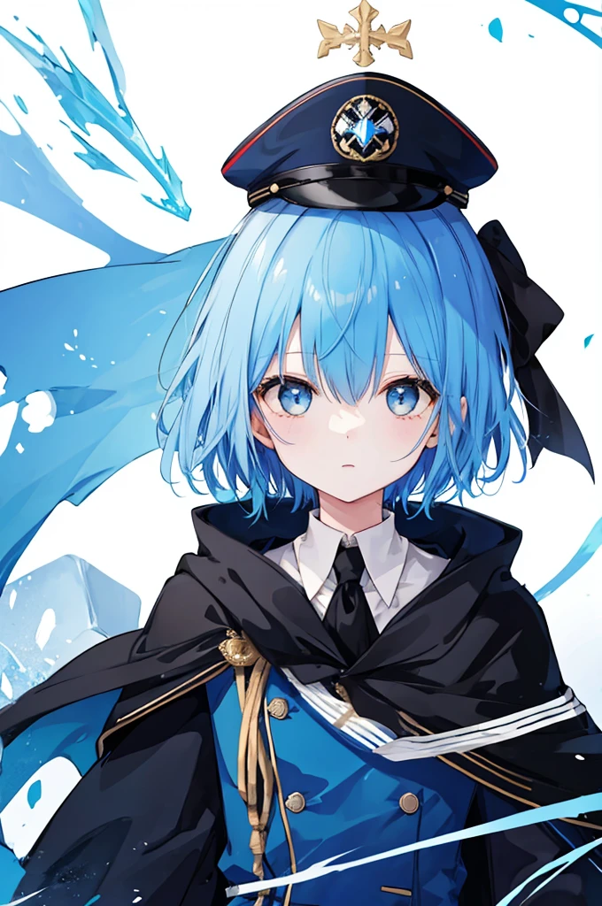 Girl、Blue hair short、Black cloak、German Officer Uniform