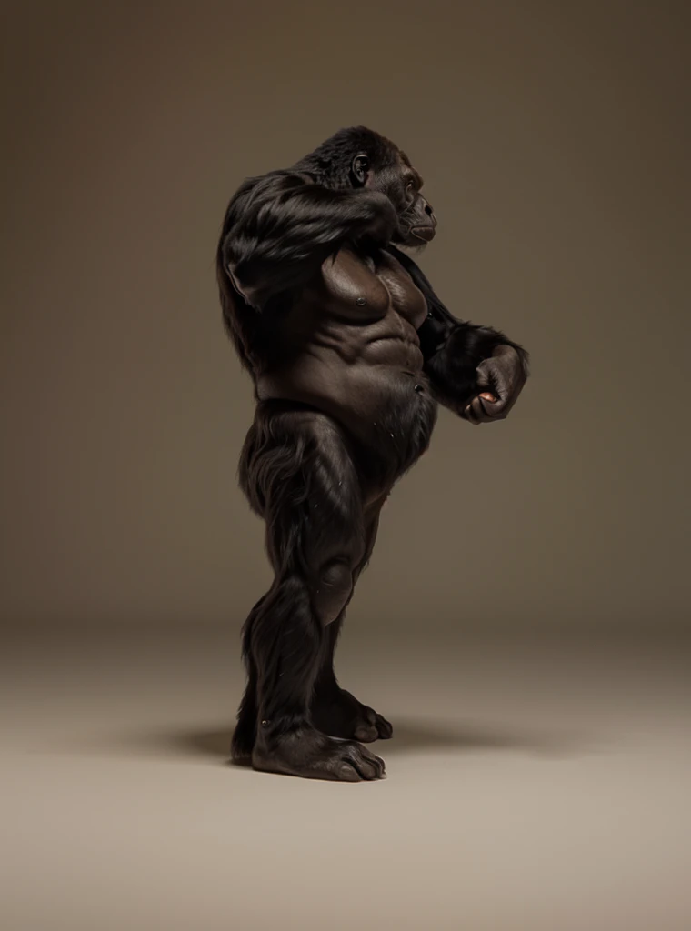 arafed gorilla standing on its hind legs with a white background, gorilla, distant full body view, bigfoot, big foot, full body wide shot, whole body highly detailed, like gorilla, sasquatch,muscular, strong body, full body profile, 1/2 view realistic, full body shot hyperdetailed, highly detailed full body, ( sasquatch, full body close-up shot
