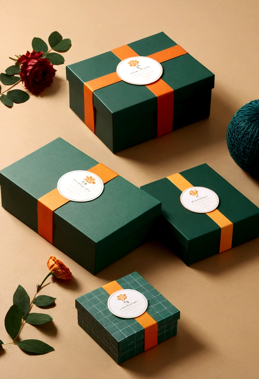(Hand-held gift box design:1.37),British style plaid,line,Simplicity,modern,upscale,cute,Color blocking,Flowers,(Taiping Life Insurance Logo),Orange,Light green,illustration,Animation,in style of geometric,beautiful detailed,in style of flat color vector design,