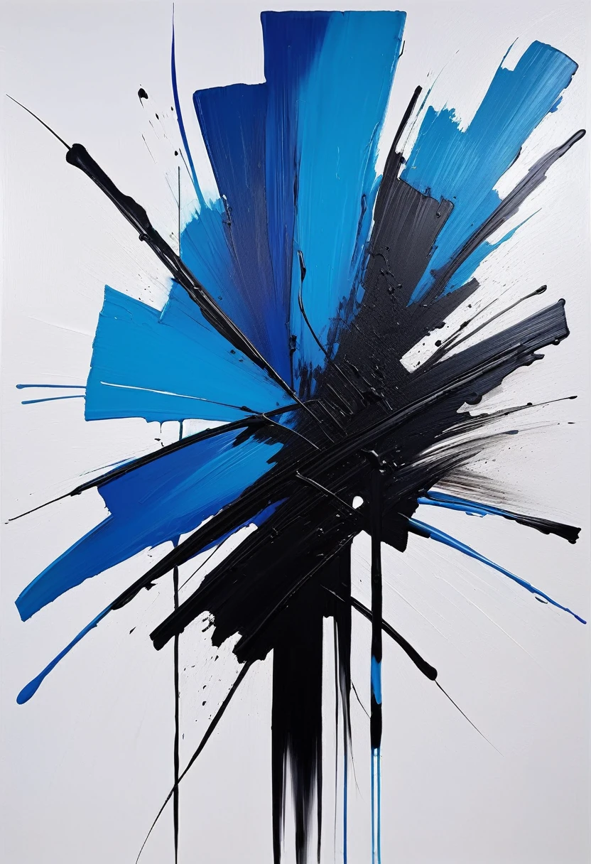 Bright paint painting,Blue on white background、Black oil painting, 现代Minimalism艺术品,Show love for life,Whole piece,Gradient,,( ( Brush Strokes ) ), ( ( Abstract ) ), ( Brush Strokes ), Inspired by Hans Hartung, inspired by:Franz Kline, , lyrical Abstraction, Abstract realism, an Abstract, Abstract Minimalism, Abstract and / or modernism, Brush Strokes oil painting, Minimalism, Blue and black