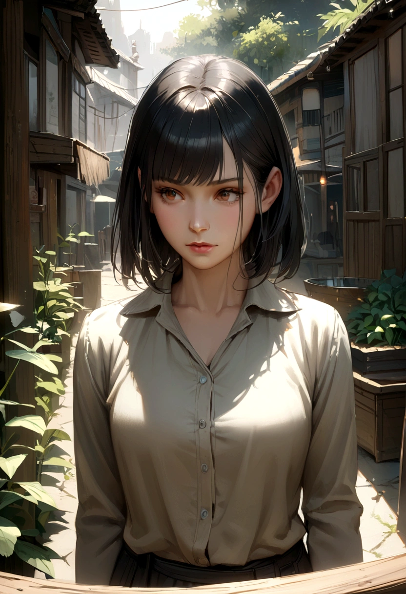 Woman 1.60 mts, black hair, light brunette, realist