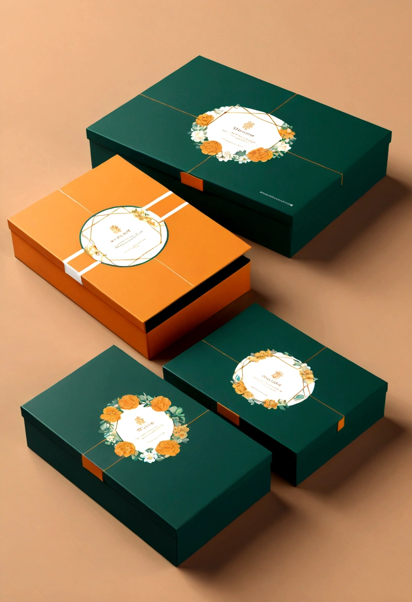 （Gift box design with 2 handles：1.37），British style plaid，line，Simplicity，modern，upscale，cute，Color blocking，Flowers，（Taiping Life Insurance Logo）,Orange，Light green，illustration，Animation，in style of geometric,beautiful detailed，in style of flat color vector design,