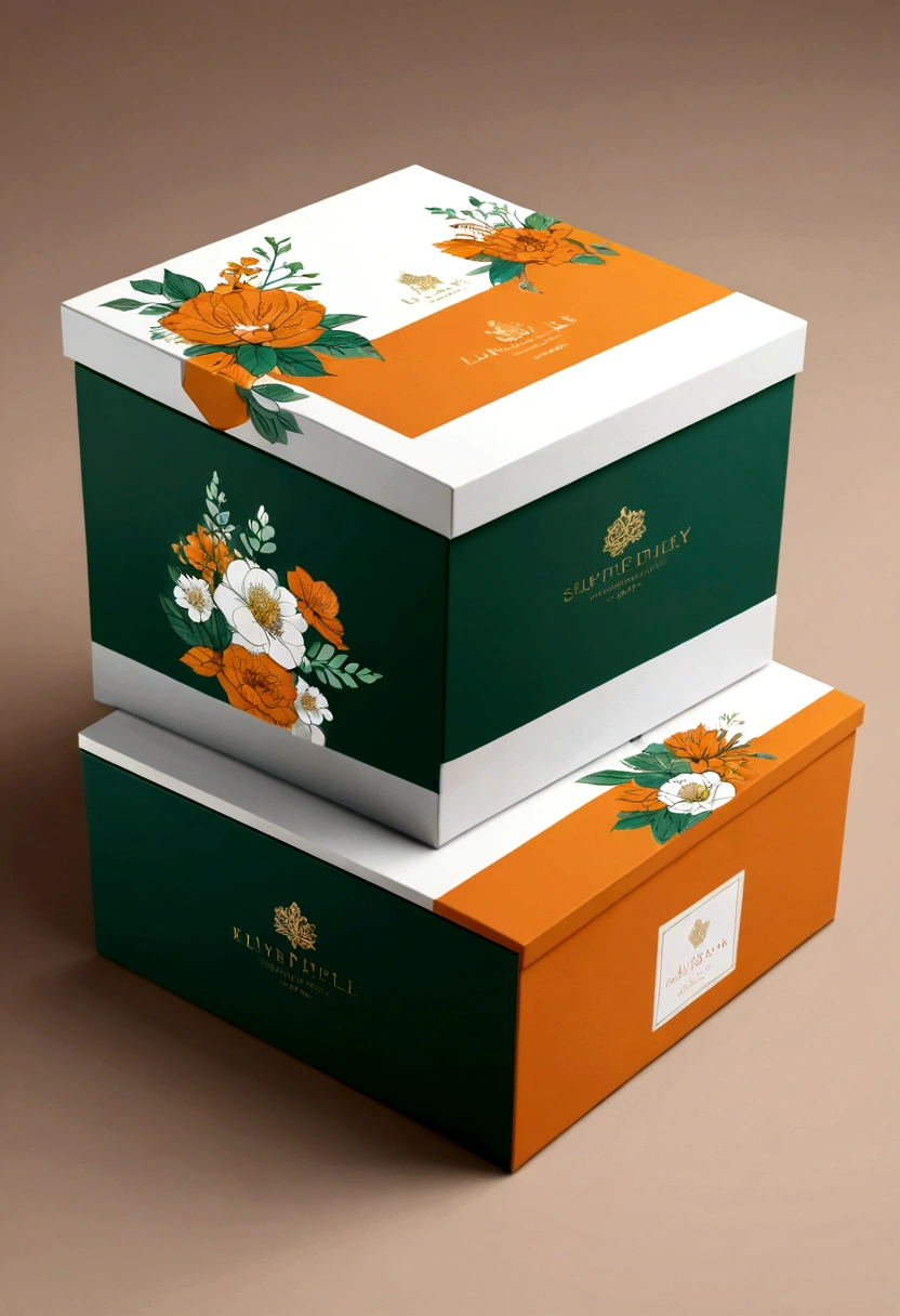 （Gift box design with 2 handles：1.37），British style plaid，line，Simplicity，modern，upscale，cute，Color blocking，Flowers，（Taiping Life Insurance Logo）,Orange，Light green，illustration，Animation，in style of geometric,beautiful detailed，in style of flat color vector design,