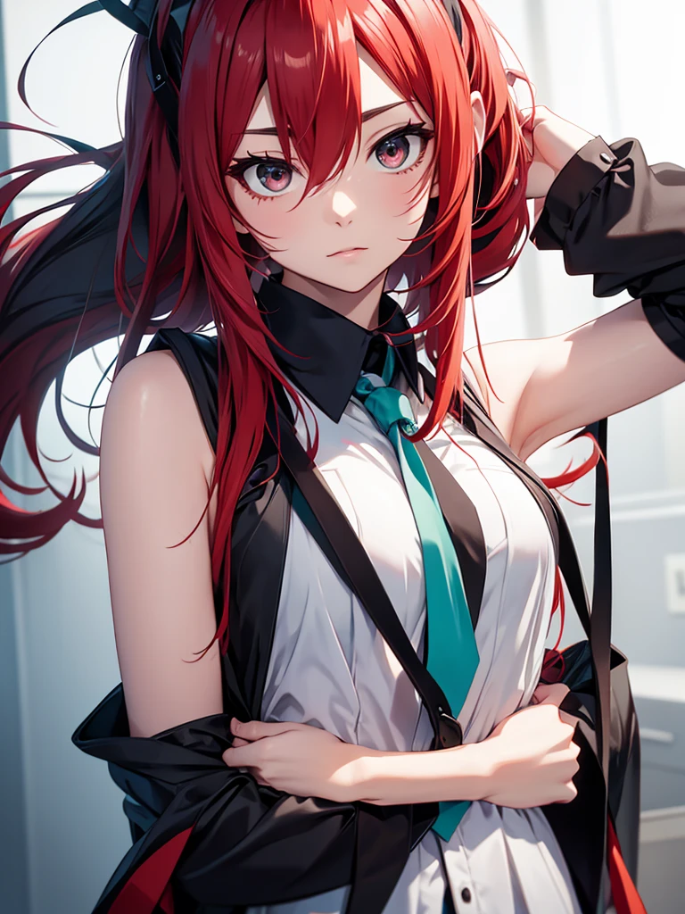 hatsune miku, red hair, black eyes, yandere, crazy, insane