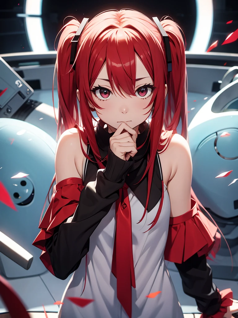 hatsune miku, red hair, black eyes, yandere, crazy, insane