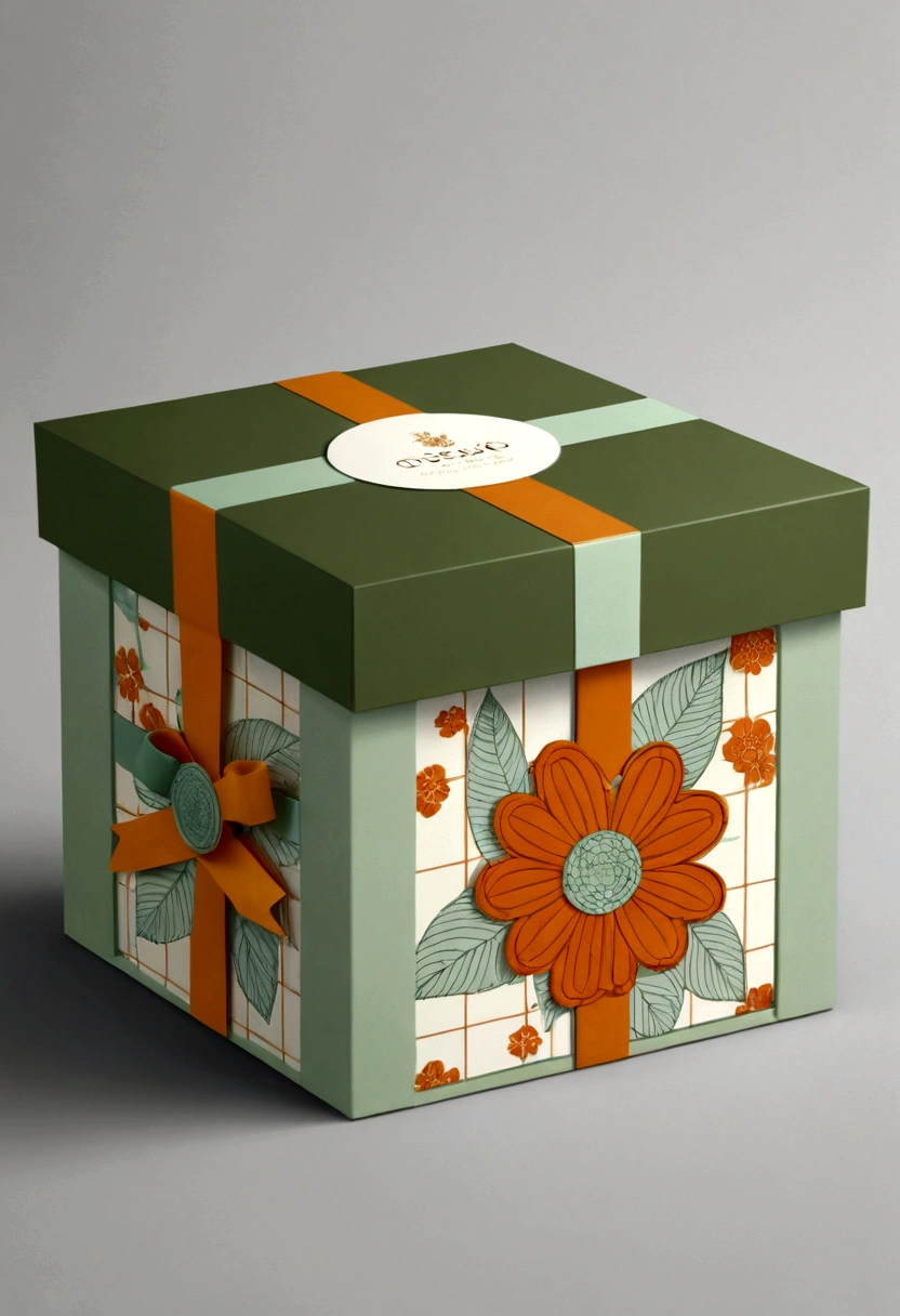 （Gift box design with 2 handles：1.37），British style plaid，line，Simplicity，modern，upscale，cute，Color blocking，Flowers，（太平人寿lcute的小象ogo）,Orange，Light green，illustration，Animation，in style of geometric,beautiful detailed，in style of flat color vector design,