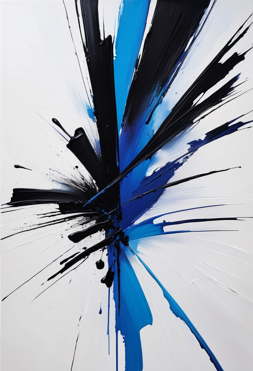 Full of art，Bright paint painting，Blue on white background、Black oil painting, 现代Minimalism。artwork，Show love for life，Whole piece，Gradient，，( ( Brush Strokes ) ), ( ( Abstract ) ), ( Brush Strokes ), Inspired by Hans Hartung, inspired by：Franz Kline, , lyrical Abstraction, Abstract realism, an Abstract, Abstract Minimalism, Abstract and / or modernism, Brush Strokes oil painting, Minimalism, Blue and black