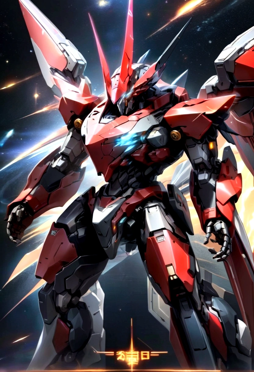 base black, red point, robot close-up, large mecha robot, cool robot,well-proportioned robot, flame, fight in space, Energy wing on the mechanical base on the back, super robot, sharp hands, Incredible Mecha Robot, strong image, small head