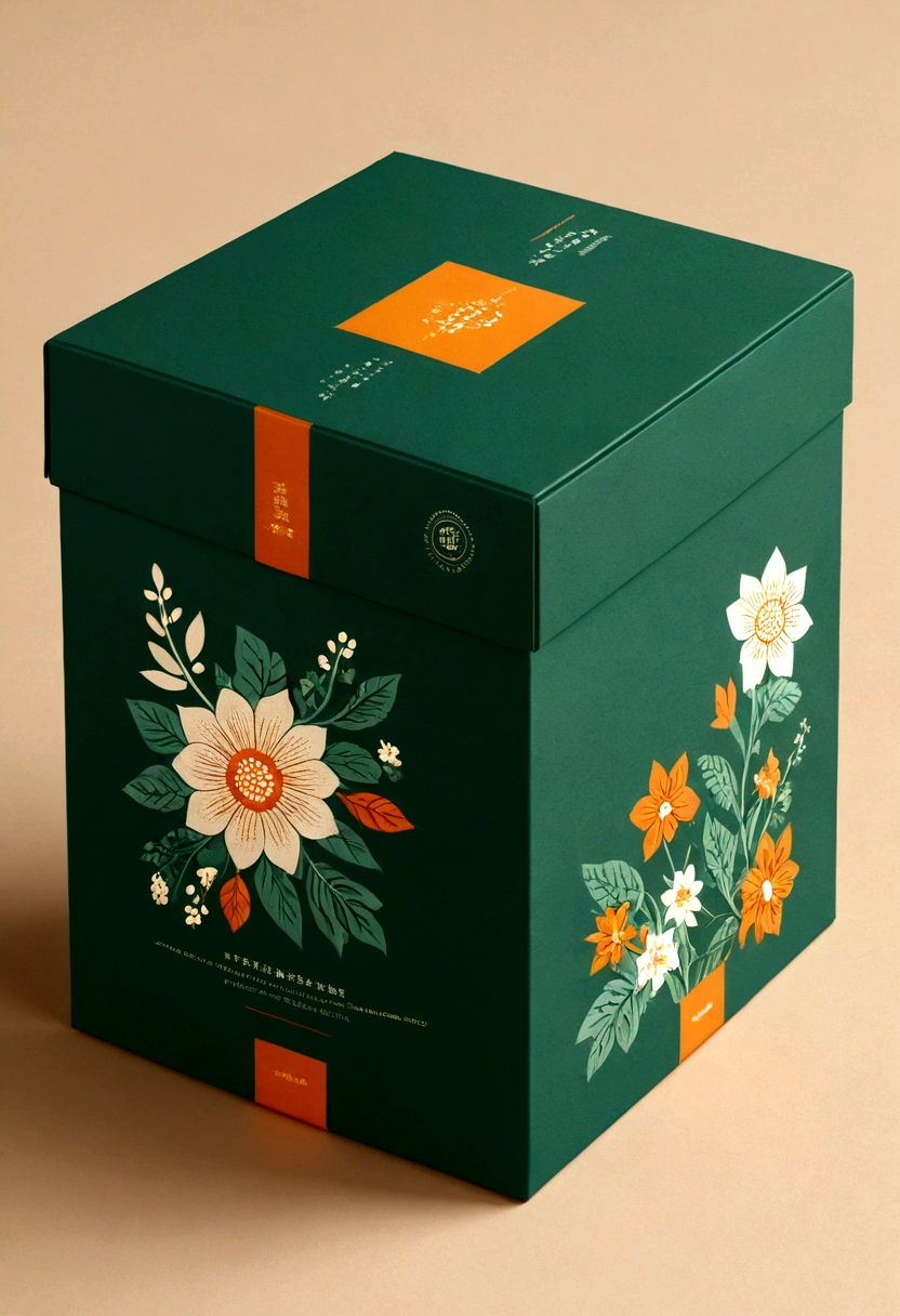 (Portable packaging box design:1.37),lattice,line,Simplicity,modern,upscale,cute,Color blocking,Flowers,(Taiping Life Insurance Logo),Orange,Light green,illustration,Animation,in style of geometric,beautiful detailed,in style of flat color vector design,