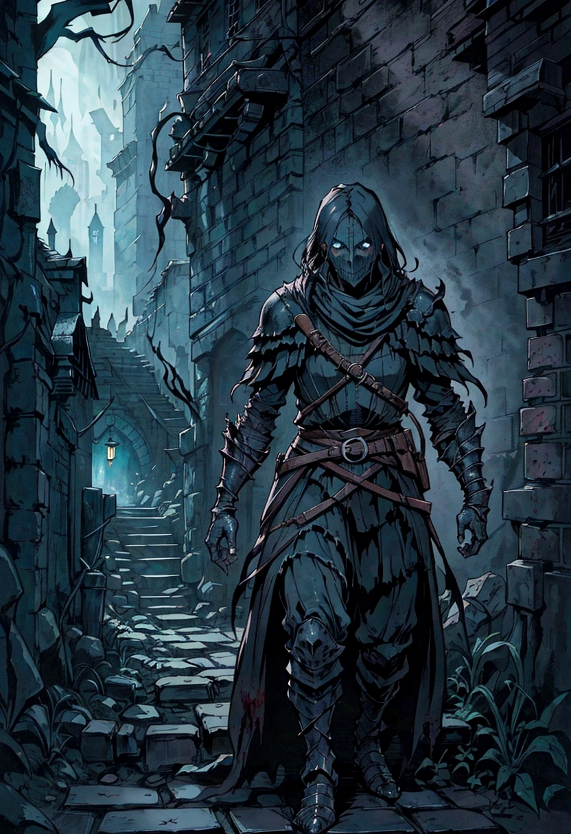arafed stone steps leading up to a dark alley with a lantern lit building, photorealistic dark concept art, dark fantasy environment, highly realistic concept art, dramatic lighting. concept art, dark souls concept art, dark fantasy setting, medieval concept art, dark fantasy concept art, dark cinematic concept art, bloodborne concept art, dark abandoned city streets, dark alleyway, no person