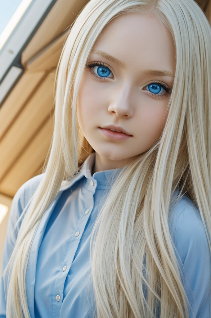Anime female, pale skin, sky blue eyes, long light blonde hair