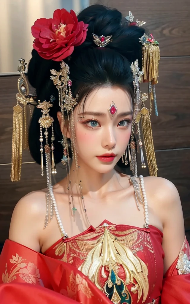 Game Art,Best image quality,Maximum resolution,8K,(A bust photo),(portrait),(Head close-up),(Rule of Thirds),Unreal Engine 5 rendering works,20 year old girl,((Queen)),The eyes are very detailed,(Large Breasts),Elegance and nobility,Light,Light线追踪,Game CG,((3D Unreal Engine)),OC rendering reflection mode,4K,Ultra-clear,Sensual,Translucent lace,Fair and plump figure,Pretty Face,Light泽凝胶涂层,身着华贵礼服的Queen,Crystal Gem Crown,Necklace jewelry,blue eyes,The tattoo is very three-dimensional,Gorgeous and intricate tattoo designs,Ultra-clear portrait,Sexy body,Temple Princess,Sapphire eyes,Fine gold and diamond jewellery,Luxurious Chinese wedding dress,Empress Wu Zetian