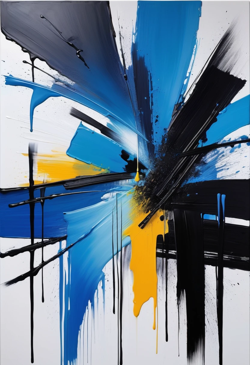 Full of art,Bright paint painting,Blue on white background、Black oil painting, 现代Minimalism。artwork,Show love for life,Large brush feel,Gradient,,( ( Brush Strokes ) ), ( ( Abstract ) ), ( Brush Strokes ), Inspired by Hans Hartung, inspired by:Franz Kline, , Oil painting feeling, Minimalism, Blue and black