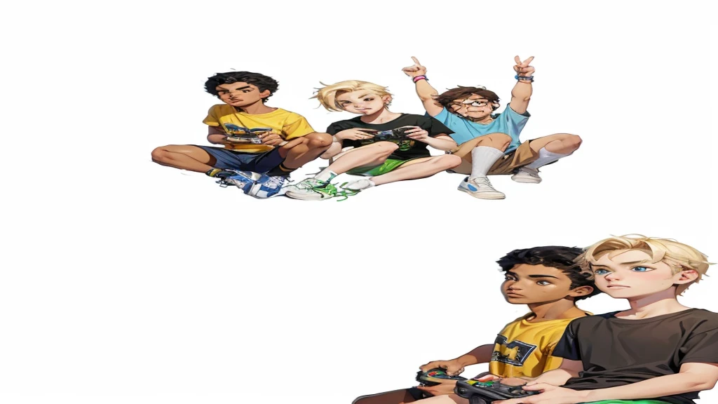 3 teenagers playing video games imaem uktra detailed