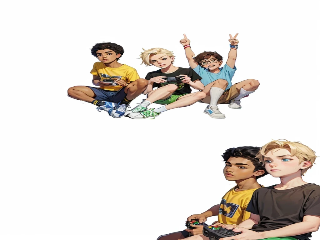 3 teenagers playing video games imaem uktra detailed
