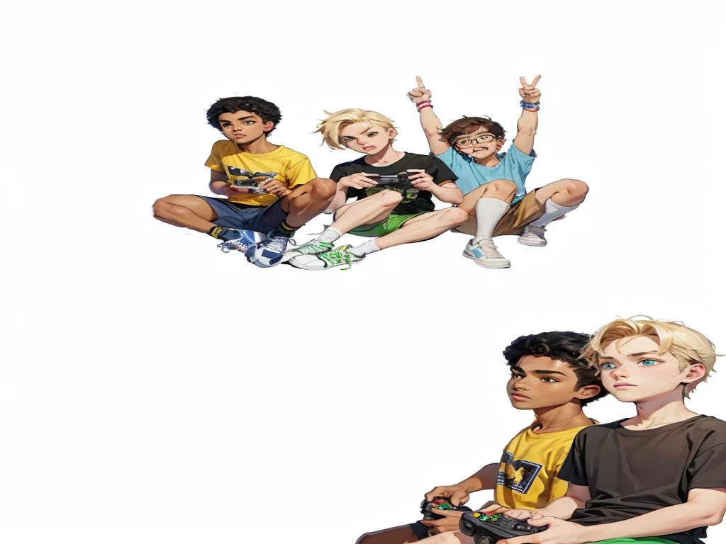 3 teenagers playing video games imaem uktra detailed