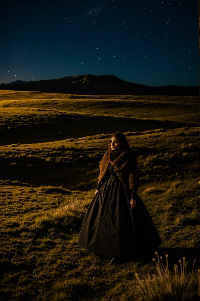 Woman in moor at night