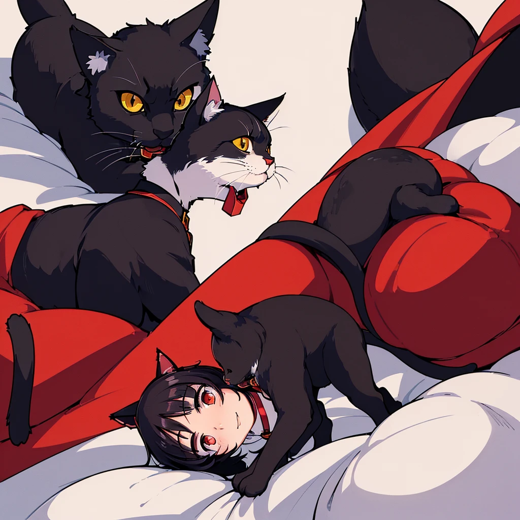 (((Catのちびキャラ、a lot、multiple)))、(黒いCat、Red collar、Cat)、high quality, 8K、Best illustrations、high quality, 8K