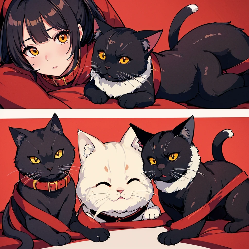 (((Catのちびキャラ、a lot、multiple)))、(黒いCat、Red collar、Cat)、high quality, 8K、Best illustrations、high quality, 8K