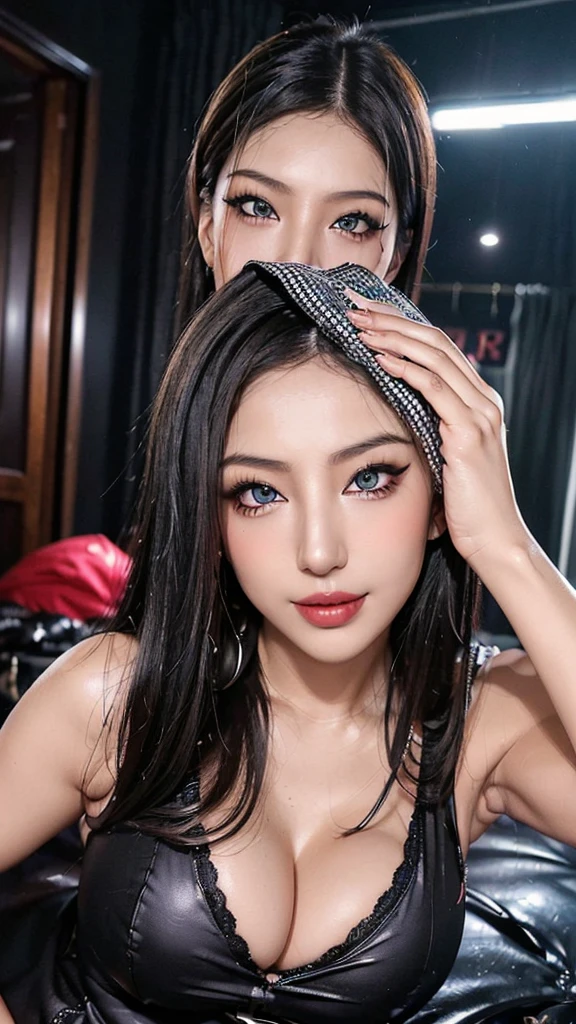 (SFW:1.8, highest quality、highest quality、masterpiece、Ultra-high resolution, 8k, RAW Photos, Realistic: 1.4), (Safe and secure、everyone、safety sensor、Absolutely safe, safety)
From feet to head、One Girl, the body is slim、Oval Face, pore, (Colored contact lenses、Lip gloss, Long eyelashes), ((Jirai Girl, Jirai Type Makeup:1.3))、(Mega size super big breasts:1.5),Long black hair, (Oily skin, Glowing Skin), (Perfect Fingers、accessories),
(Little devil smile face、Sexy smile expression:0.8, Open your mouth、Seducing girl),
(Sexy pose, Late Night:1.5、Dark Room:1.5, Dim lighting:1.5)、
(Sharp Eye。sexy room wear:1.5, sexy lounge wear:1.5),
Drinking canned beer、Japanese can of beer in hand、(((Messy room、Rubbish bag、rubbish、A lot of rubbish:1.5, Dirty room、A room full of rubbish)))、(Apartment Bed Room:1.5,)、Sit on a chair、(Drinking at home、pov:1.8)