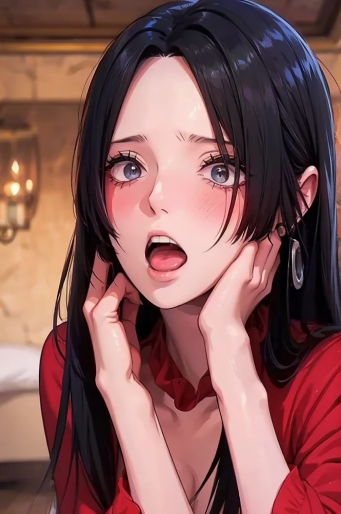(suspense scene ((CONCEPT ART)), extremely detailed with a girl wearing red dress), (better lighting, better shadow, an extremely delicate and scary), (digital illustration), ((4k painting)), [(dynamic angle,((1girl)),black hair, (beautiful face, perfect face, scared,) expression of fear, sitting on the floor, darkness, scary house), [:(dark, mysterious, game paint, sinister setting, jagged corridors, big house, deadly silence):]