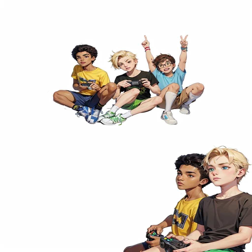 3 agers playing video games imaem uktra detailed