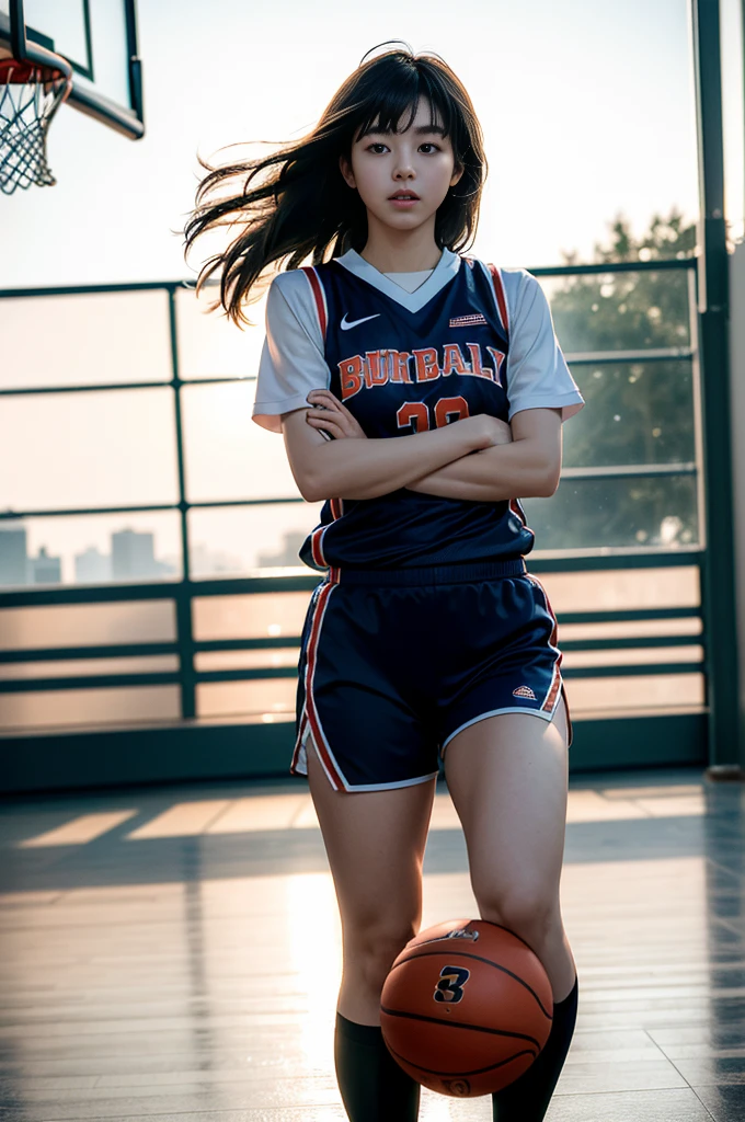 (8k, best quality, masterpiece:1.2), (realistic, photo-realistic:1.37), ultra-detailed,best quality, ultra high res, professional lighting, photon mapping, radiosity, physically-based rendering, cinematic lighting, basketball court,depth of field, sharp focus,sunbeam, good composition,(bokeh:1.2) 1girl,solo,(full body), (closed mouth),beautiful detailed eyes, pose, narrow waist,basketball uniform, black hair,messy hair,long hair floating in wind,(ulzzang-6500:1.2)
mix4, hiqcgbody