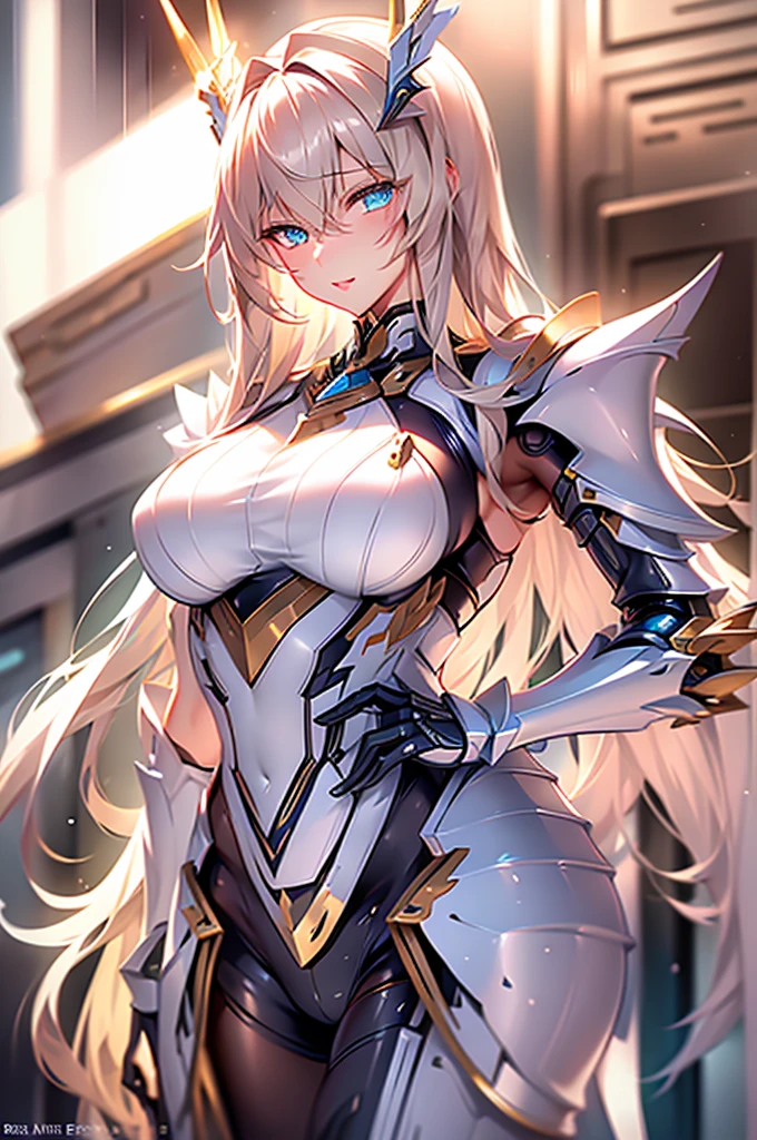 Super Detail, High Detail, high quality, best quality, High resolution，a robot valkyrie，beautiful female warrior,beautiful clear face(Rain waves_haneame：1.5)，Mechanical body(Smooth metal surface，armor，Mechanical seams of skin，beautiful body curves)，Valkyrie Armor(Mechanical Technology，Highlight breast contour)，beautiful body curves，Holding a silver sword in hand，handsome pose