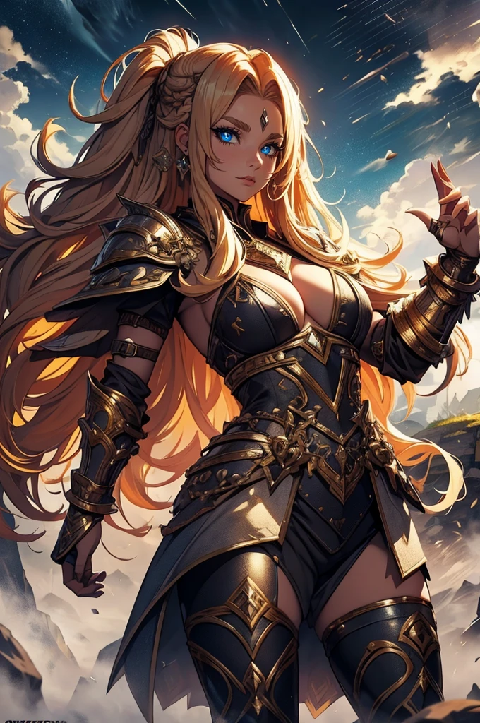 **Stable Diffusion Prompt:** "Mighty Goddess of Strength and Potency, Lady of Thunder transcending Nordic, Germanic, and Greek mythologies, unveil your majesty! Imagine a dazzling deity who personifies formidable strength, unparalleled potency, and impetuous storms. Visualize her celestial figure, crafted by the harmonious fusion of elements from these epic sagas. Her countenance features eyes sparkling with the energy of lightning, and her hair flows like storm-laden clouds. She adorns divine armor, forged in celestial furnaces and adorned with symbols echoing the legends of Norse, Germanic, and Greek gods. Divine ornaments exalt her presence, reflecting the majesty of her mythological lineage. Capture the duality of her beauty and ferocity, balancing divine serenity and imminent storm. Evoke the grandeur of her form with features that bear witness to the unique fusion of three distinct mythologies. Create a visual spectacle transcending the limits of human understanding, revealing the true essence of this Goddess of Strength, Potency, and Thunder."